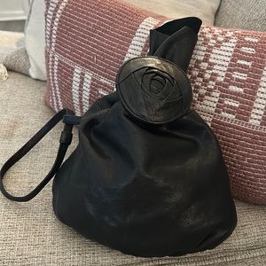 ERVA black soft leather cinch wristlet purse original unicorn bag